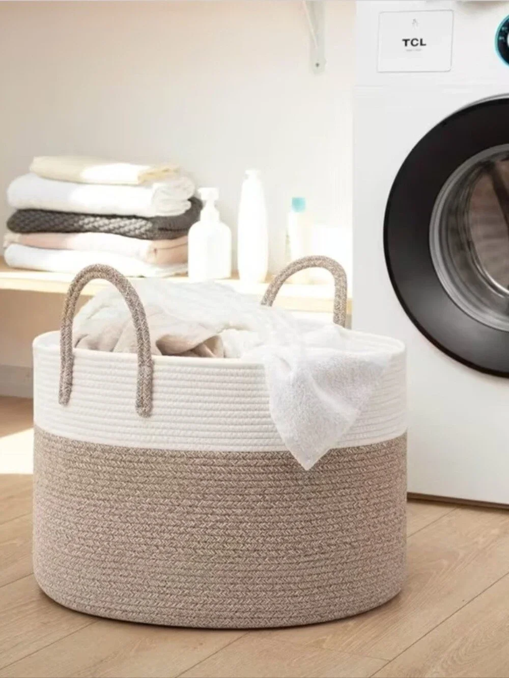 1PC Large Blanket Basket, 22 x 22 x14inches - Premium 100% Cotton Rope Woven Sto